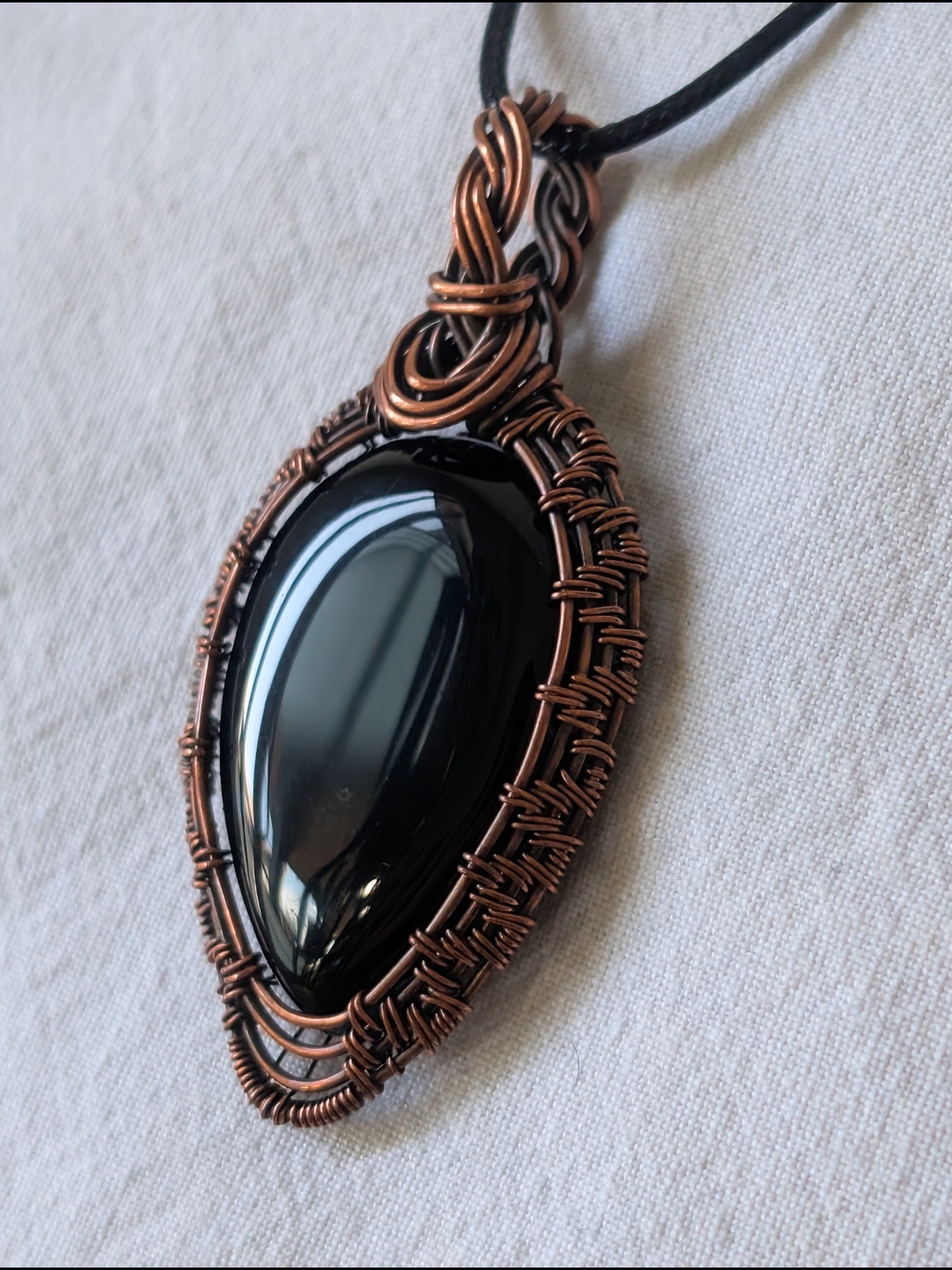 Black Onyx | Copper Wire Wrapped Pendant | Artisan Necklace Boho | Handmade